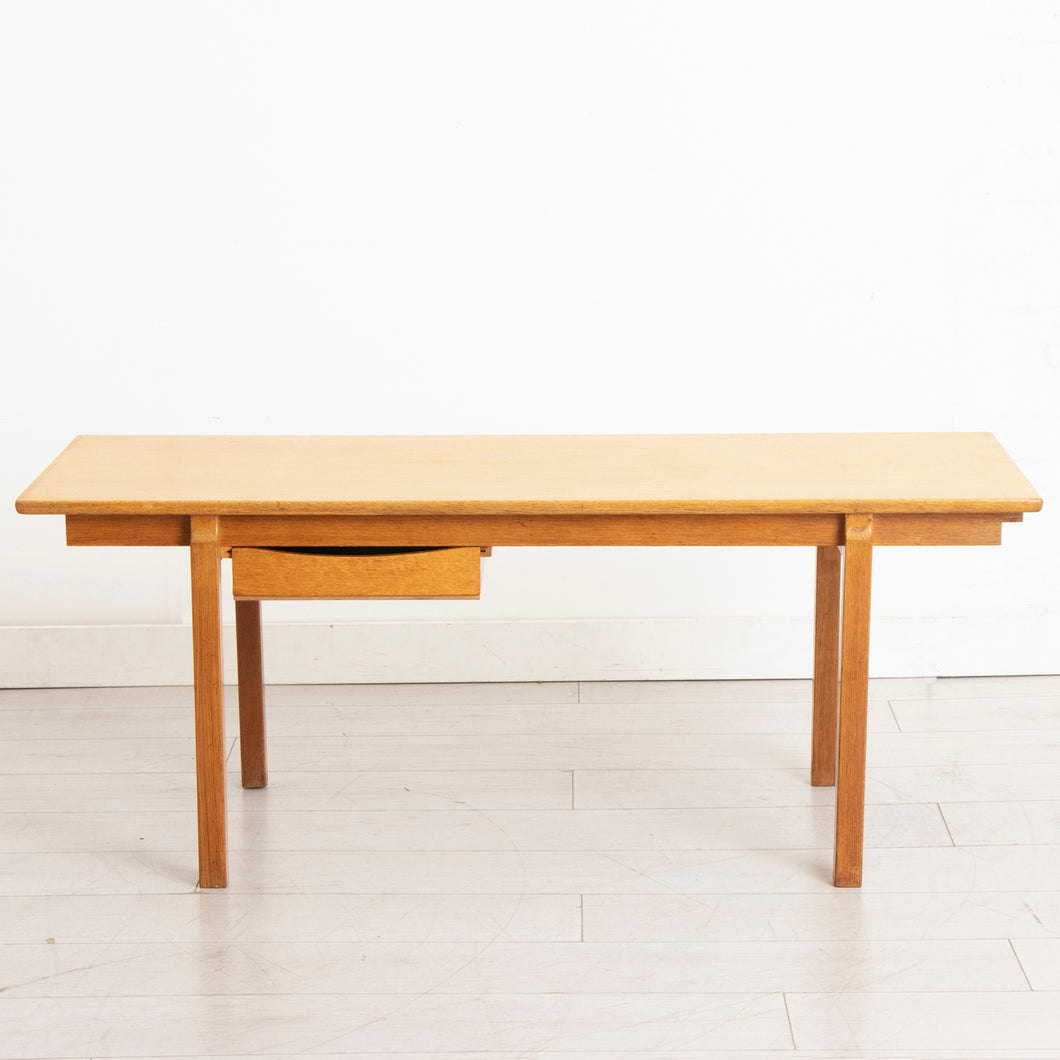Midcentury Oak Coffee Table with Pull Out Tray & Drawer