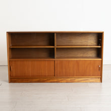 Load image into Gallery viewer, Midcentury Slim Teak Bookcase with Sliding Doors by Herbert E Gibbs c.1965
