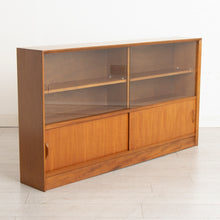 Load image into Gallery viewer, Midcentury Slim Teak Bookcase with Sliding Doors by Herbert E Gibbs c.1965
