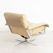 Load image into Gallery viewer, Pair of Midcentury Pieff &#39;Gamma&#39; Leather &amp; Chrome Swivel Armchairs c.1970s
