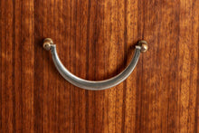 Load image into Gallery viewer, Midcentury Tallboy Chest of Drawers in Tola with Brass Handles by Meredew c.1960
