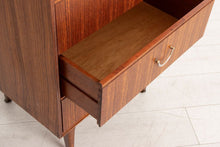Load image into Gallery viewer, Midcentury Tallboy Chest of Drawers in Tola with Brass Handles by Meredew c.1960
