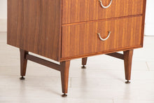 Load image into Gallery viewer, Midcentury Tallboy Chest of Drawers in Tola with Brass Handles by Meredew c.1960
