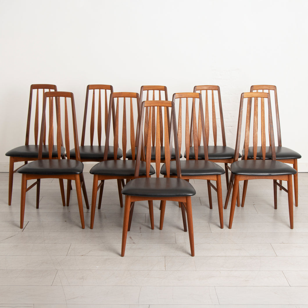 Set of 10 Danish 'Eva' Teak Dining Chairs by Niels Koefoed