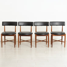 Load image into Gallery viewer, Set of 4 Midcentury Fresco Dining Chairs in Teak &amp; Original Black Vinyl Upholstery by Victor Wilkins
