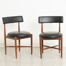 Load image into Gallery viewer, Set of 4 Midcentury Fresco Dining Chairs in Teak &amp; Original Black Vinyl Upholstery by Victor Wilkins

