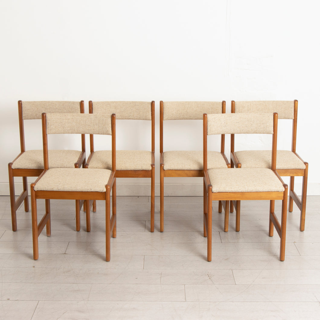 Set of 6 Danish Midcentury Style Teak Chairs with Original Fabric c.1980