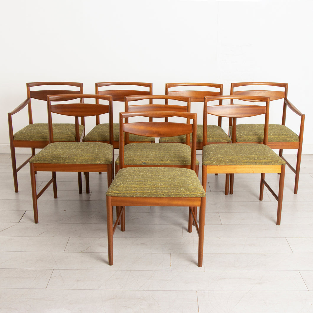 Set of Eight Teak Dining Chairs by McIntosh in Original Green Upholstery
