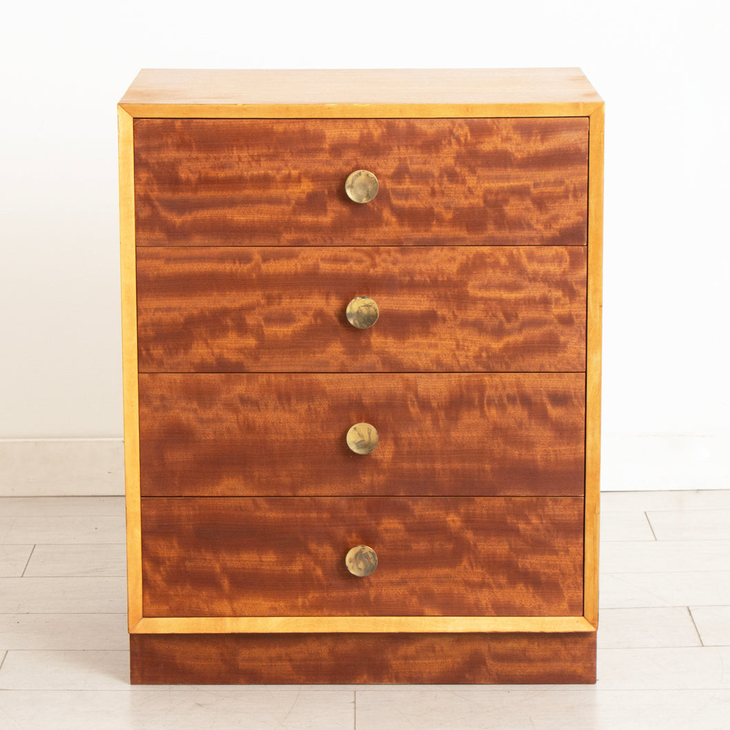 Small Midcentury Chest of Drawers in Mahogany with Circular Brass Handles c.1960