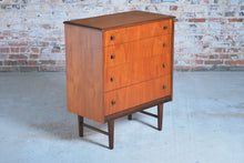 Load image into Gallery viewer, Mid Century teak chest of 4 drawers by Homeworthy, England, circa 1960s.
