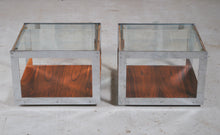 Load image into Gallery viewer, A pair of Mid Century chrome and rosewood side tables by Merrow Associates, England, circa 1960s
