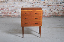 Load image into Gallery viewer, Mid Century teak chest of 3 drawers on tapered legs, circa 1960s
