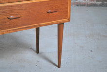 Load image into Gallery viewer, Mid Century teak chest of 3 drawers on tapered legs, circa 1960s
