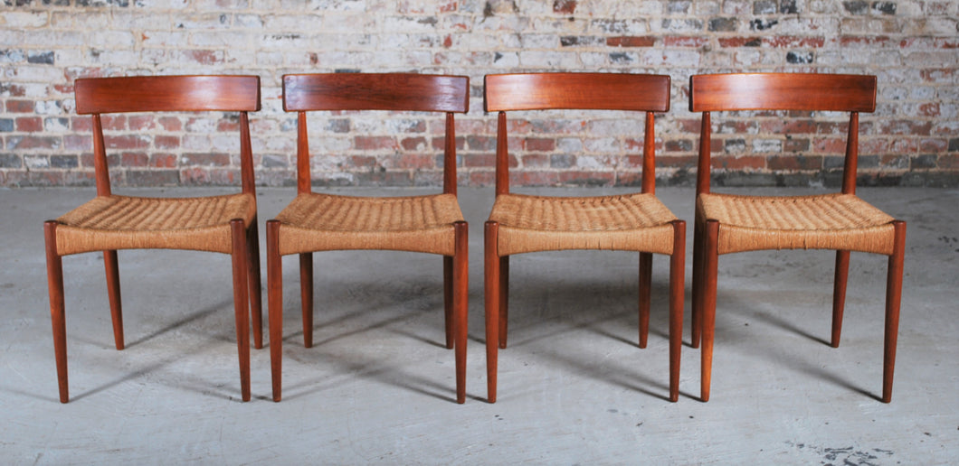 Danish Dining Chairs with papercord seats by Arne Hovmand-Olsen for Mogens Kold, 1960s