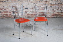 Load image into Gallery viewer, Set of 4 Mid Century chrome and vinyl dining chairs with original red upholstery.
