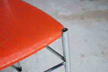 Load image into Gallery viewer, Set of 4 Mid Century chrome and vinyl dining chairs with original red upholstery.
