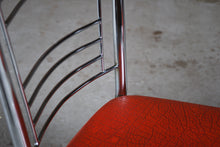 Load image into Gallery viewer, Set of 4 Mid Century chrome and vinyl dining chairs with original red upholstery.
