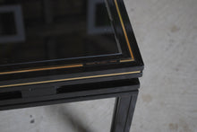 Load image into Gallery viewer, Mid Century aluminium and black tinted glass coffee table with nesting side table by Pierre Vandel, Paris, France. Circa 1970s
