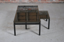 Load image into Gallery viewer, Mid Century aluminium and black tinted glass coffee table with nesting side table by Pierre Vandel, Paris, France. Circa 1970s
