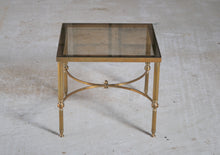 Load image into Gallery viewer, Mid Century Hollywood Regency Maison Jansen style brass and glass square coffee table, circa 1970s.
