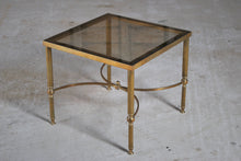 Load image into Gallery viewer, Mid Century Hollywood Regency Maison Jansen style brass and glass square coffee table, circa 1970s.
