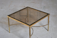 Load image into Gallery viewer, Mid Century Hollywood Regency Maison Jansen style brass and glass square coffee table, France, circa 1970s.

