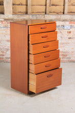 Load image into Gallery viewer, Mid Century Austinsuite teak chest of 6 drawers on casters, circa 1960s.
