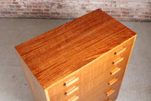 Load image into Gallery viewer, Mid Century walnut chest of 6 drawers by Alfred Cox, England, circa 1960s.
