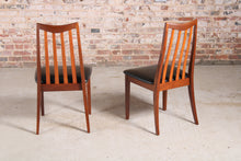 Load image into Gallery viewer, Set of 6 Mid Century G-plan Fresco afromosia dining chairs reupholstered with premium black vinyl.
