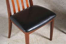 Load image into Gallery viewer, Set of 6 Mid Century G-plan Fresco afromosia dining chairs reupholstered with premium black vinyl.
