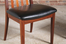 Load image into Gallery viewer, Set of 6 Mid Century G-plan Fresco afromosia dining chairs reupholstered with premium black vinyl.
