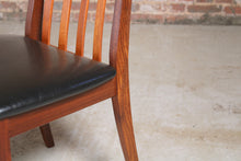 Load image into Gallery viewer, Set of 6 Mid Century G-plan Fresco afromosia dining chairs reupholstered with premium black vinyl.
