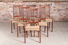 Load image into Gallery viewer, Set of 6 Danish Dining Chairs with newly weaved papercord seats by Arne Hovmand-Olsen for Mogens Kold, 1960s.
