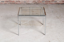 Load image into Gallery viewer, Mid Century chrome and glass square coffee table, circa 1970s. Excellent original condition.
