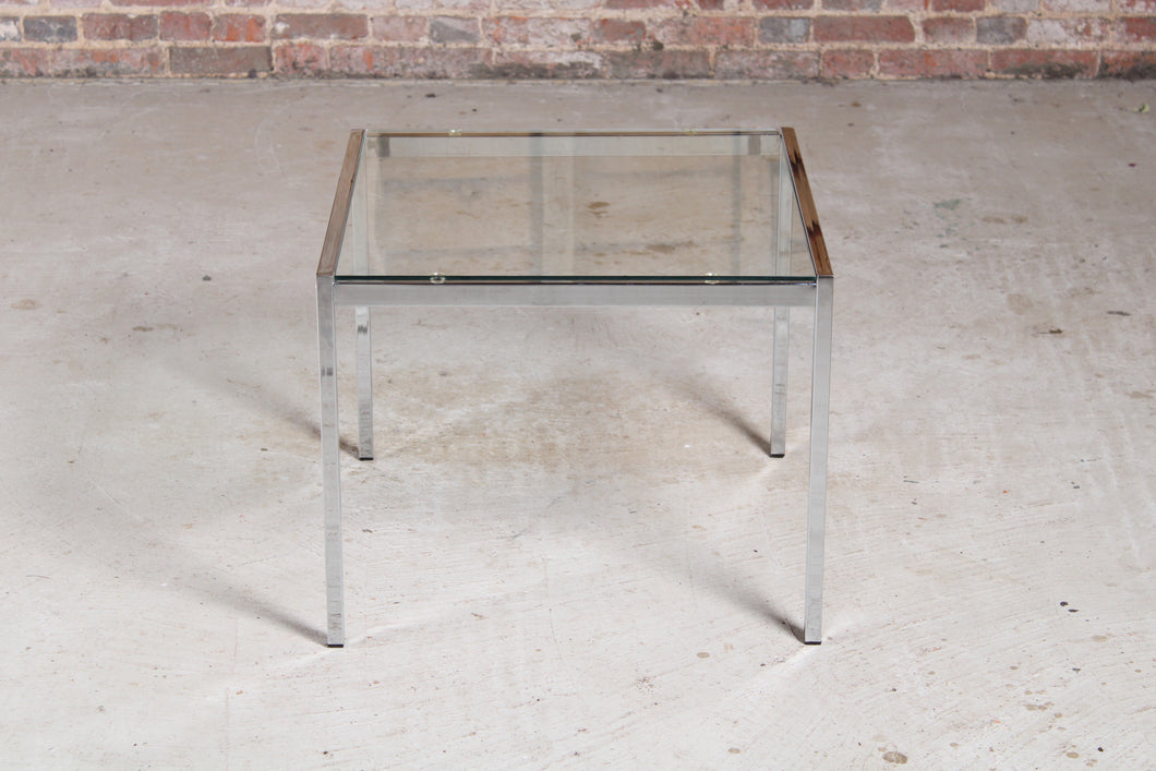 Mid Century chrome and glass square coffee table, circa 1970s. Excellent original condition.