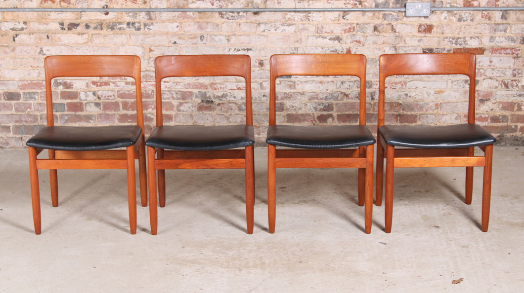 Set of 4 Mid Century teak dining chairs by Younger, England, circa 1960s.