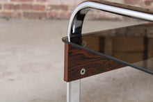 Load image into Gallery viewer, Mid Century chrome, zebrawood and smoked glass coffee table in the manner of Peter Protzman for Herman Miller, circa 1970s.
