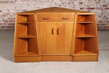 Load image into Gallery viewer, Mid Century G-plan Brandon oak corner desk and 2 matching corner shelves, circa 1950s
