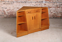 Load image into Gallery viewer, Mid Century G-plan Brandon oak corner desk and 2 matching corner shelves, circa 1950s
