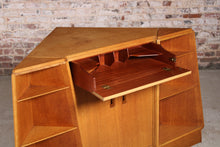 Load image into Gallery viewer, Mid Century G-plan Brandon oak corner desk and 2 matching corner shelves, circa 1950s
