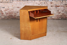 Load image into Gallery viewer, Mid Century G-plan Brandon oak corner desk and 2 matching corner shelves, circa 1950s
