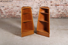 Load image into Gallery viewer, Mid Century G-plan Brandon oak corner desk and 2 matching corner shelves, circa 1950s
