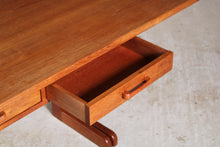 Load image into Gallery viewer, Mid Century metamorphic teak drop leaf dining table/desk with 2 drawers
