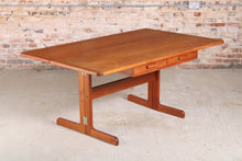 Load image into Gallery viewer, Mid Century metamorphic teak drop leaf dining table/desk with 2 drawers
