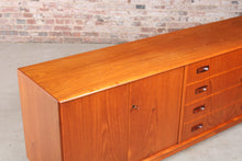 Load image into Gallery viewer, Danish Mid Century teak sideboard with carved rosewood handles.
