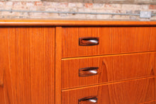 Load image into Gallery viewer, Danish Mid Century teak sideboard with carved rosewood handles.
