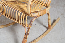 Load image into Gallery viewer, A vintage 1960s Boho bamboo rocking chair.
