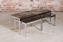 Load image into Gallery viewer, Mid Century Merrow Associates chrome and smoked glass nest of tables.
