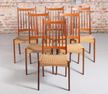 Load image into Gallery viewer, Set of 6 Danish Dining Chairs with weaved papercord seats by Arne Hovmand-Olsen for Mogens Kold, 1960s.
