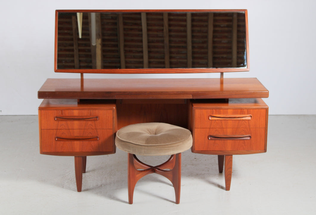 Mid Century G-plan Fresco teak dressing table with original stool, circa 1960s.